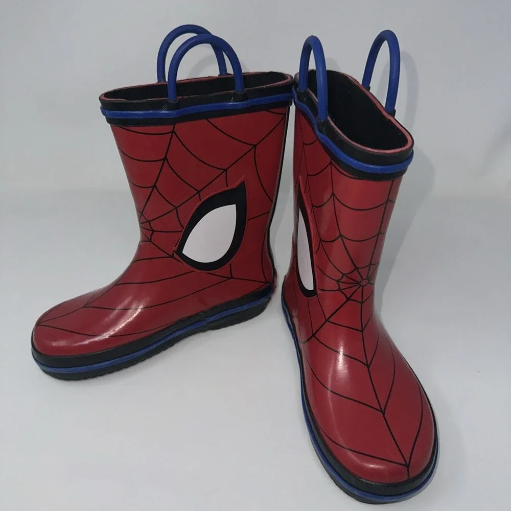 Marvel Spiderman Web Eyes‎ red Blue Rimmed Rain boots Kids Size 9/10